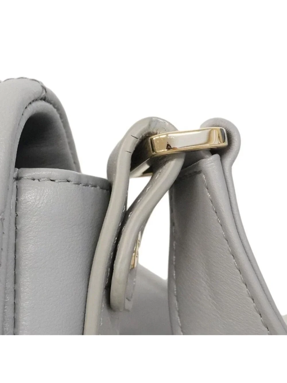 Chanel Shoulder Bag Quilted Lambskin Gray Champagne Gold